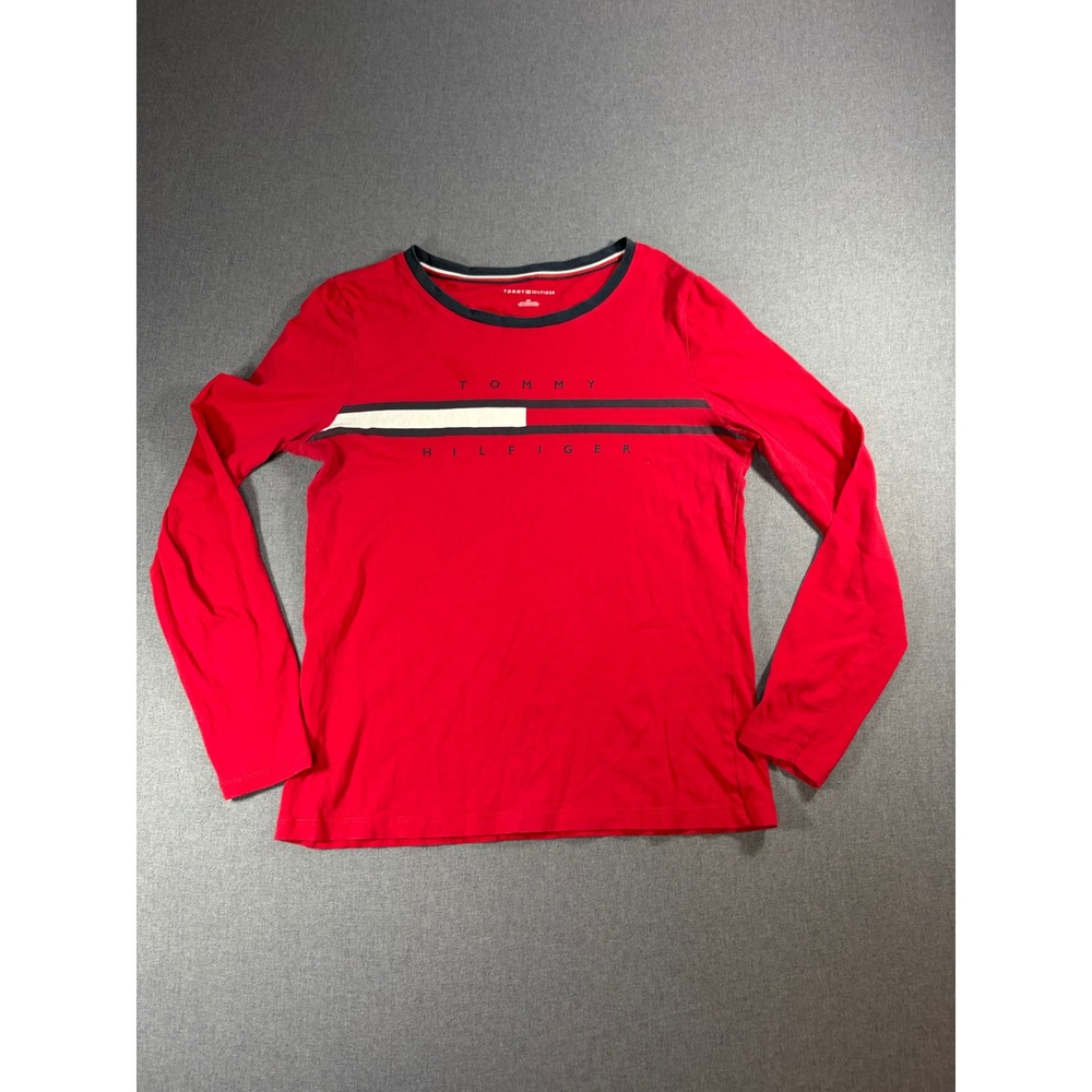 Tommy Hilfiger Kids Red Long Sleeve Graphic Logo T-Shirt Size S P